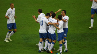England celebrate after scoring against Sweden