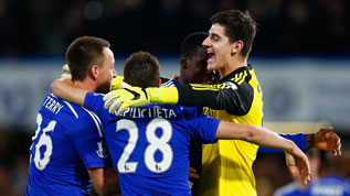 Courtois celebrates making the Capital One Cup Final