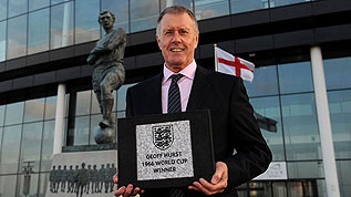 Sir Geoff Hurst with his Wembley Way stone