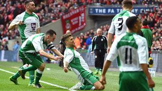Ryan Kendall celebrates scoring at Wembley