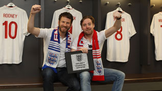 Simon and Ricky from the Kaiser Chiefs with their Wembley Way stone