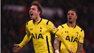 Christian Eriksen celebrates scoring for Spurs