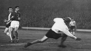 Sir Bobby Robson scores at Wembley against France