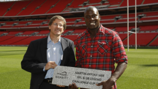 Rugby League legend Martin Offiah receives his Wembley Way stone