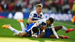 Garath McCleary celebrates his goal at Wembley