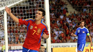 David Villa celebrates after scoring for Spain