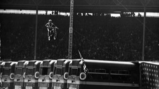 Evel Knievel attempts his daring jump at Wembley