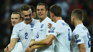Phil Jagielka celebrates scoring against San Marino